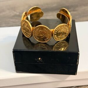 CHANEL Vintage Gold CC Coin Cuff Bracelet